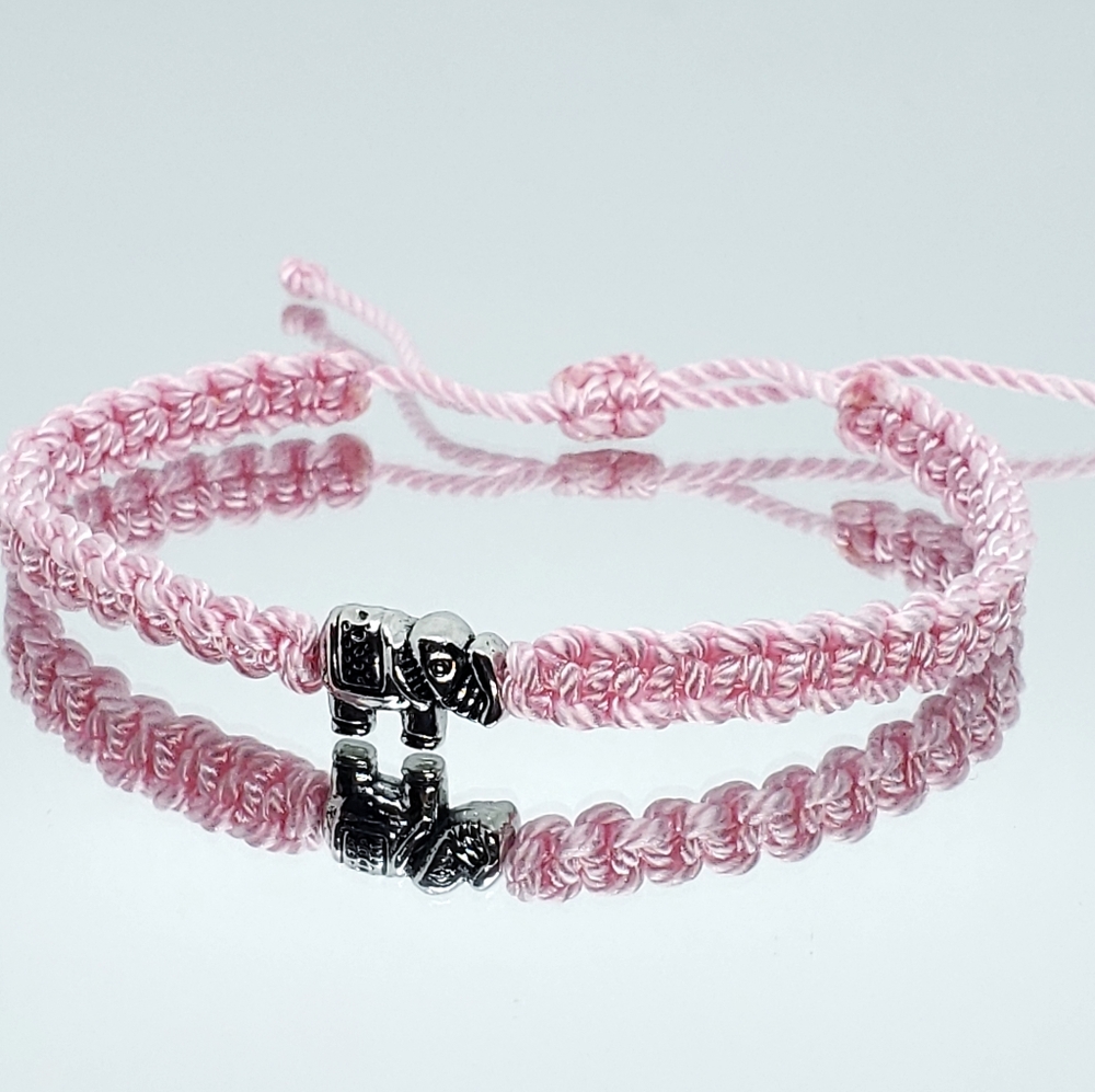 Elephant bracelet, handmade pink string bracelet, elephant charm, womens jewelry